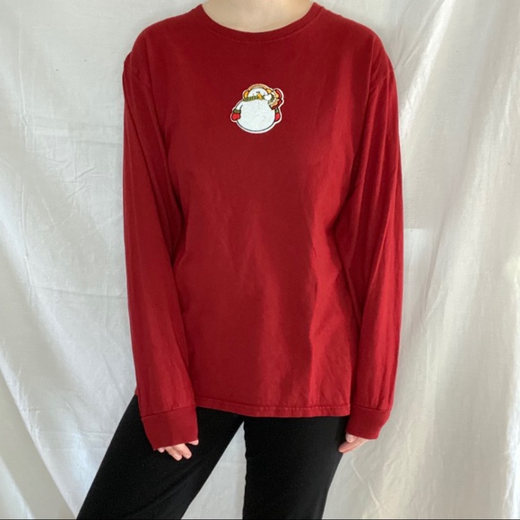 Fruit of the Loom Tops - Christmas Snowman Patch Red Long Sleeve Tee